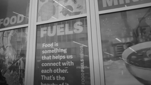 'Food Fuels Minds' sign.
