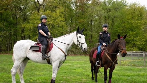 Two Mounted Patrol students on their horses.