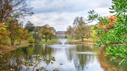 Passion Puddle and Martin Hall in the fall.