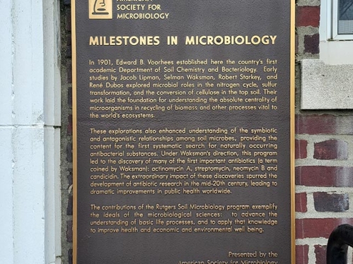 American Society for Microbiology 'Milestones in Microbiology' plaque.