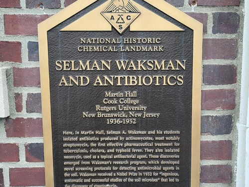 National Historic Chemical Landmark plaque: Selman Waksman and Antibiotics'.