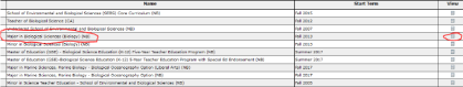 Screenshot of Selected Major in Degree Navigator.