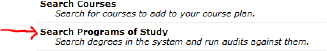 Screenshot of Search Programs of Study in Degree Navigator.