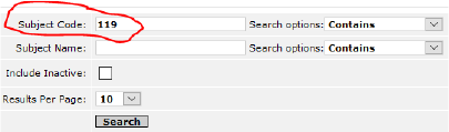 Screenshot of Subject Code 119 in Degree Navigator.